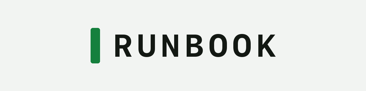 RUNBOOK wordmark in near-black on a paper-toned light background, for print and light layouts.